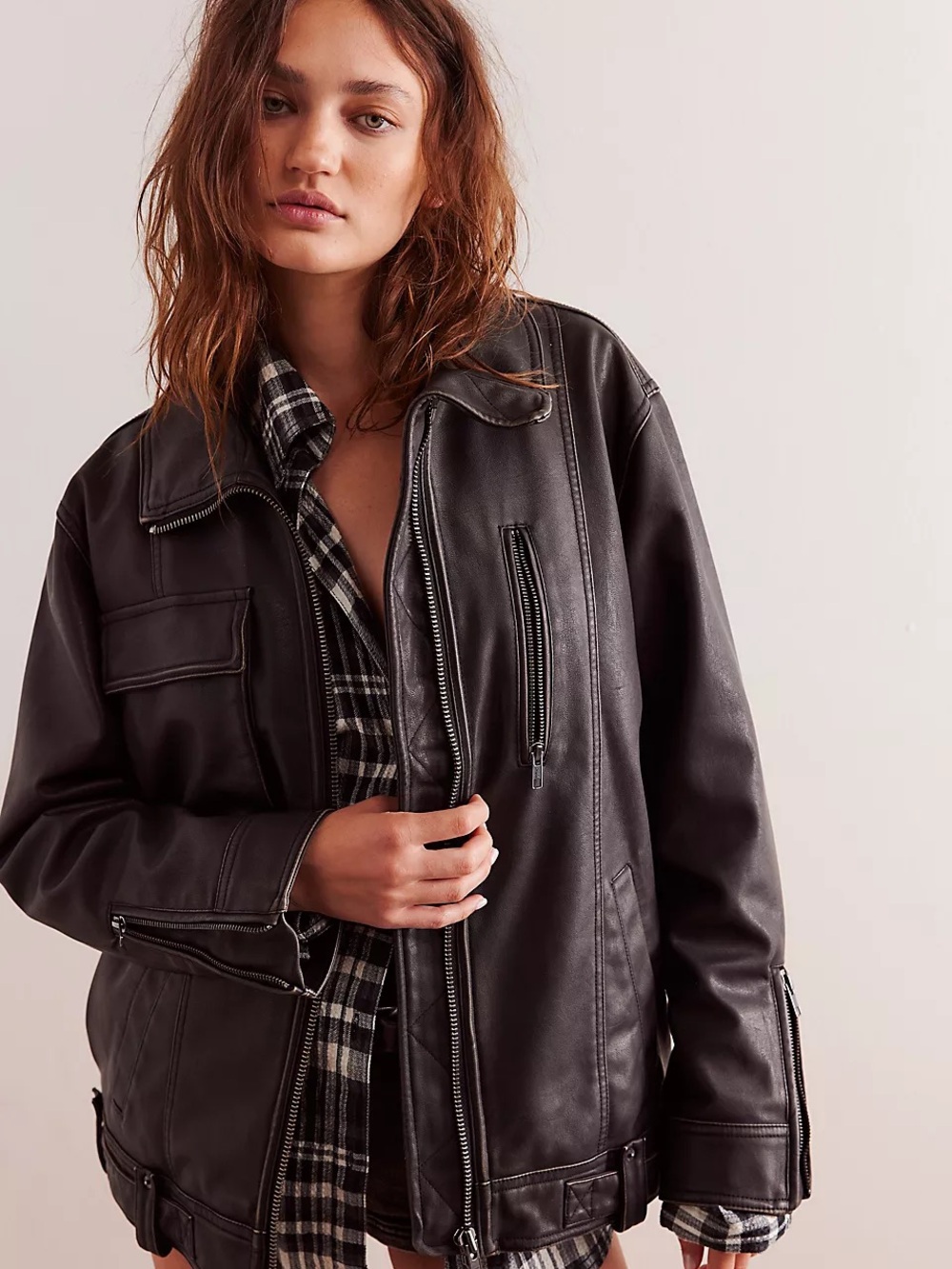 We the Free People Vegan Buckle Up Leather Jacket